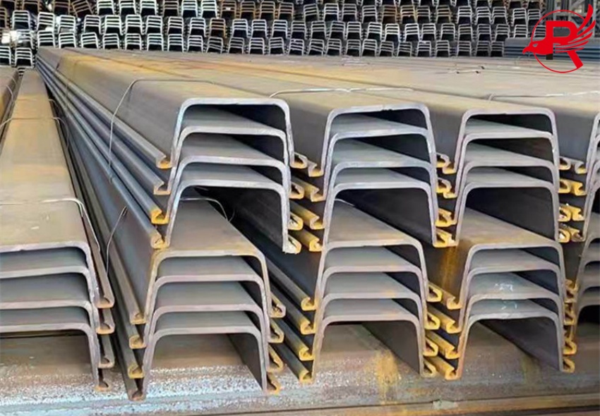 U type steel sheet piles are neatly placed together