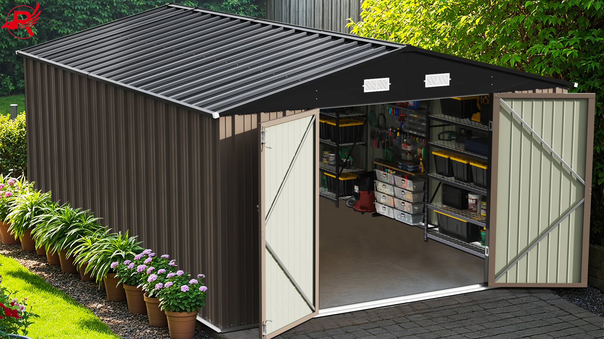 product-10x14-metal-shed-brown-scene-img-open-door